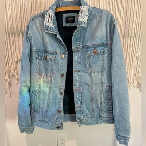 Forever 21 MEN Distressed Denim Winter Jacket Double-Lined Size M/L UNISEX